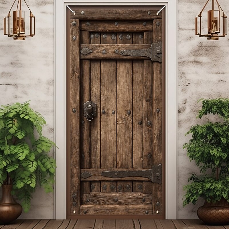 Fake Vintage Door Decorations Door Covers Door Tapestry Door Curtain Decoration Backdrop Indoor/Outdoor Door Banner for Front Door Office Door2