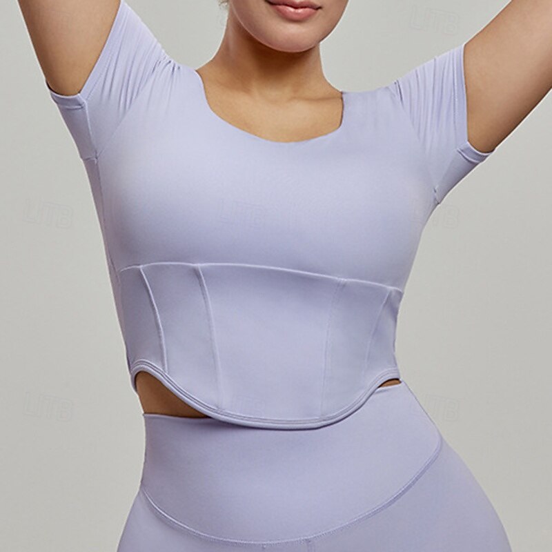 Women's Sports shirts Skin Friendly Softness High Supports With pads Short Sleeve Sports Solid Color Top For Gym Pilates Zumba Slim Activewear3