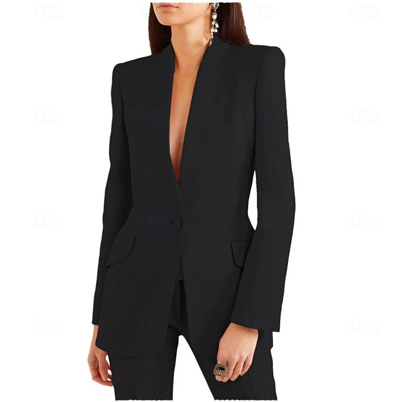 Women's 2 Pieces Suits Formal Wedding Guest Stretch Crepe Elegant Vintage Minimalist Long Sleeve Floor Length Peak Lapel Single Breasted3