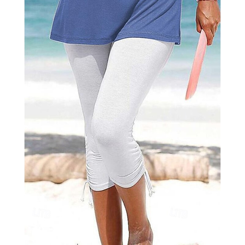 Women's Capri Pants Leggings Cozy Leggings Streetwear Casual Calf-Length Natural Plain Drawstring Elastic Waist Comfy Outdoor Comfortable Outdoor Vacation Athleisure White Summer Regular Fit