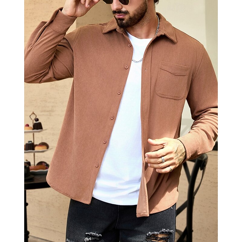 Men's Lightweight Jacket Corduroy Jacket Casual Jacket Vacation Daily Wearproof Pocket Spring Fall Plain Fashion Classic Lapel Regular Black Navy Blue Camel Brown Khaki Jacket2