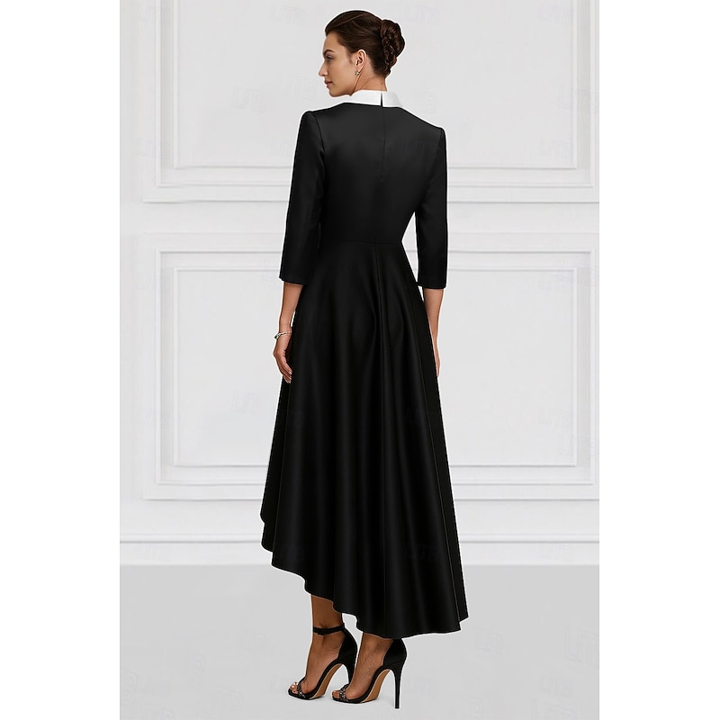 Tuxedo Dress A-Line Formal Satin Elegant Long Sleeve Asymmetrical Ankle Length Lapel Double Breasted2