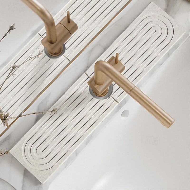 Faucet Mat for Kitchen Sink - Water Absorbing Stone Tray for Sink, Diatomite Fast-Drying Faucet Mat, Faucet Splash Guard for Bathroom Counter