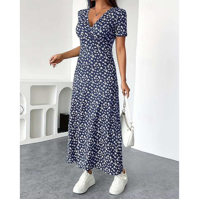 Women's Midi Dress Floral Dress Print Dress Fashion Modern Outdoor Vacation Holiday Regular Fit Flower Short Sleeve V Neck Pink Royal Blue Light Blue Summer