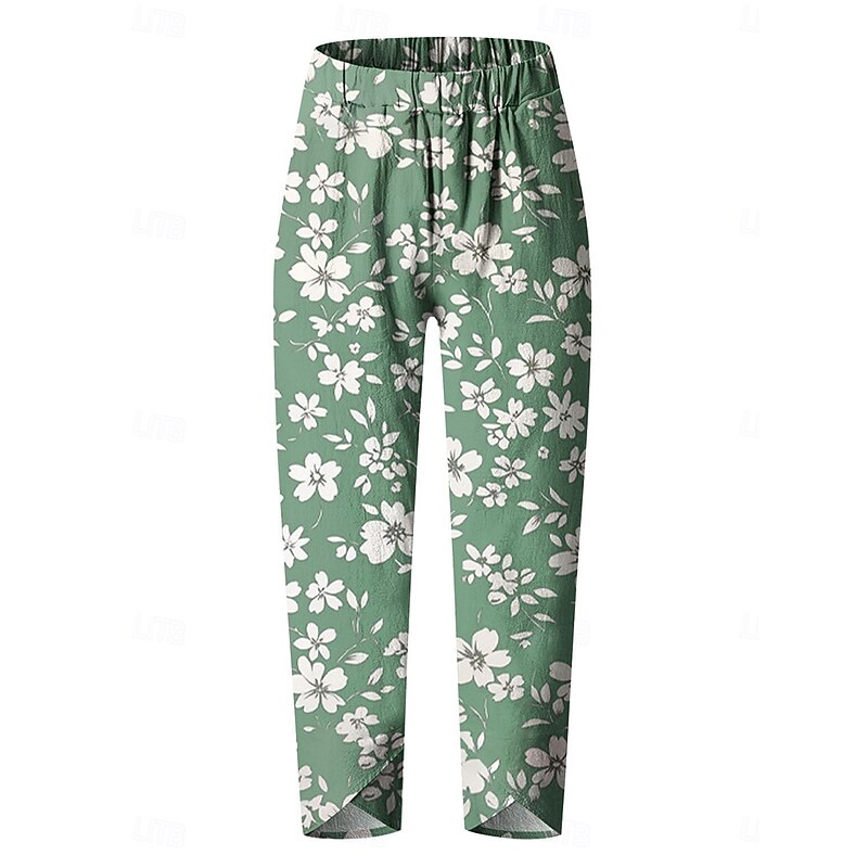 Women's Chinos Baggy Pants Casual Ankle-Length High Waist Floral Graphic Drawstring Patchwork Printing Breathable Micro-elastic Casual Daily Black Red Blue Purple Summer Spring Loose Fit2