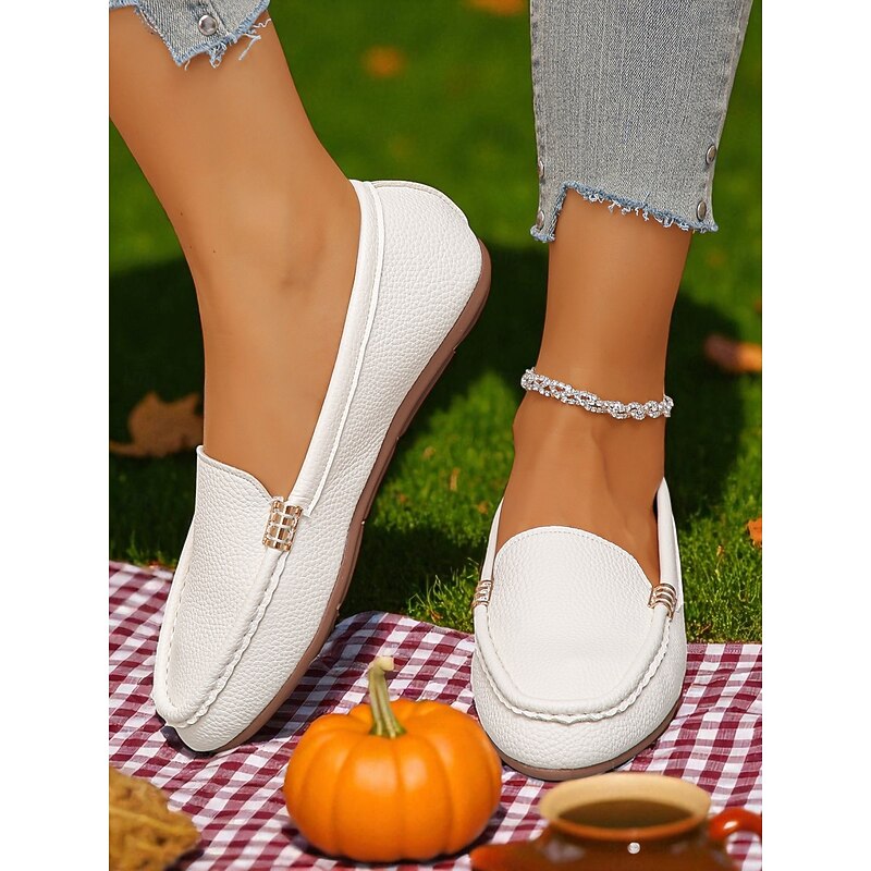 Women's Black Flexible Moccasin Flats – Soft Foldable Casual Driving Shoes for Fall Picnics, Garden Parties & Travel