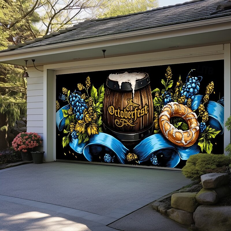 German Oktoberfest 2025 Outdoor Garage Door Cover Banner Pretzel Vintage Märzen Beer Large Backdrop Decoration for Holiday Outdoor Garage Door Home Wall Decorations3