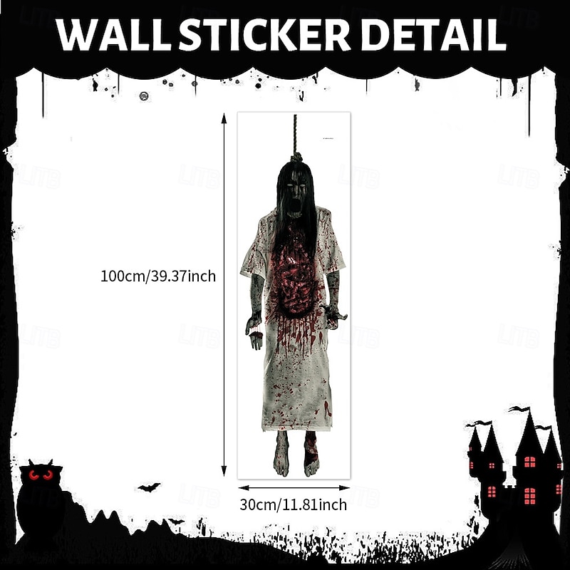 Halloween Skull Window Door Sticker Cling,Corpse PVC  1 Meter Large Door and Wall Sticker for Spooky Party Decorations3
