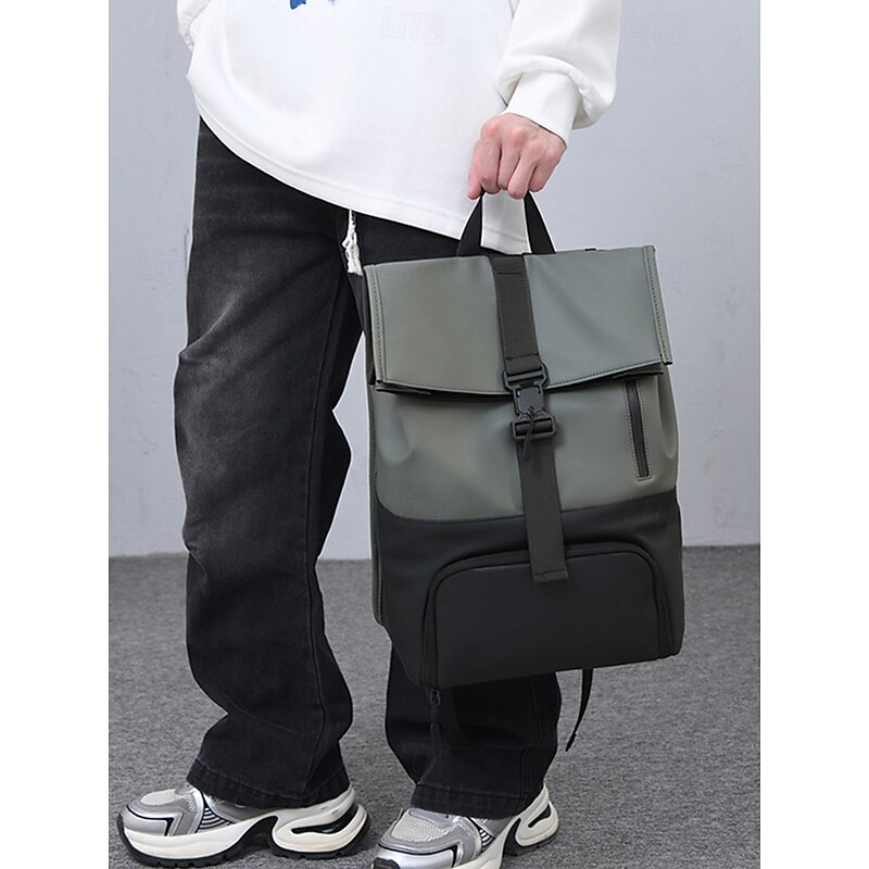 Men's waterproof travel backpack with shoe compartment, Simple roll-top design, Durable oxford fabric, Suitable for school, Gym, Commuting and weekend trips2