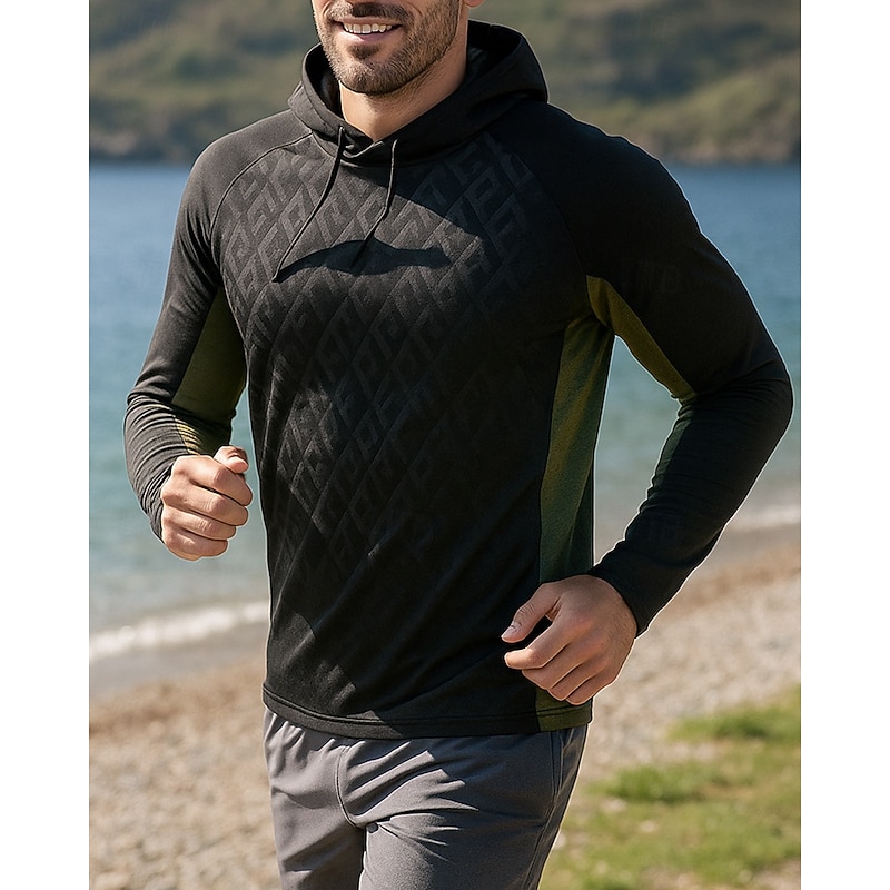 Men's Hoodie Sweatshirt Long Sleeve Top Color Block Quick Dry Lightweight Breathable Tennis Golf Running Sportswear Activewear Black Red Dark Blue4