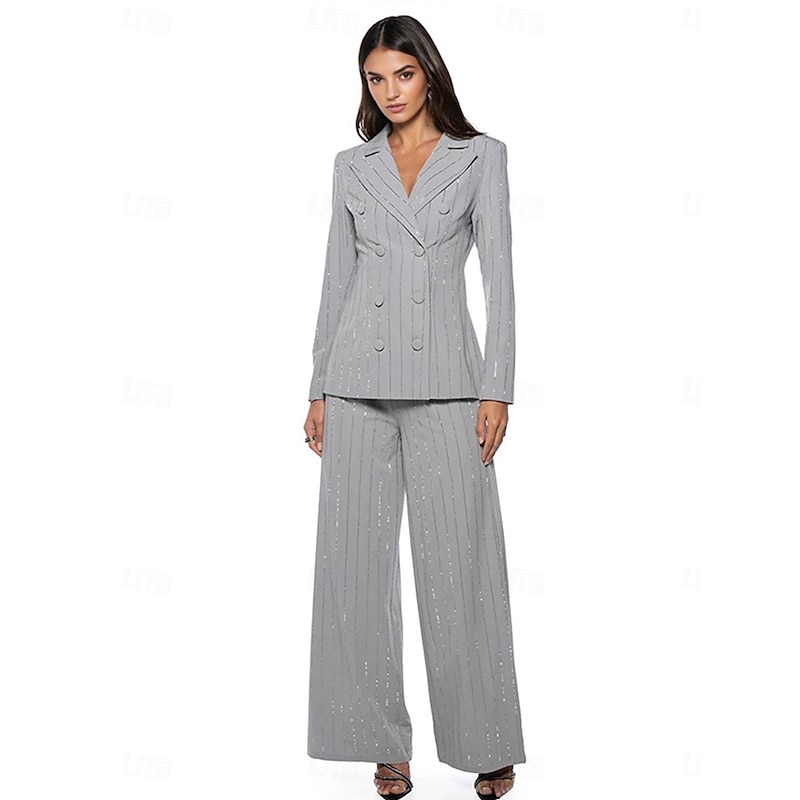 Women's 2 Pieces Suits Formal Wedding Guest Formal Evening Elegant Long Sleeve Ankle Length Peak Lapel Double Breasted