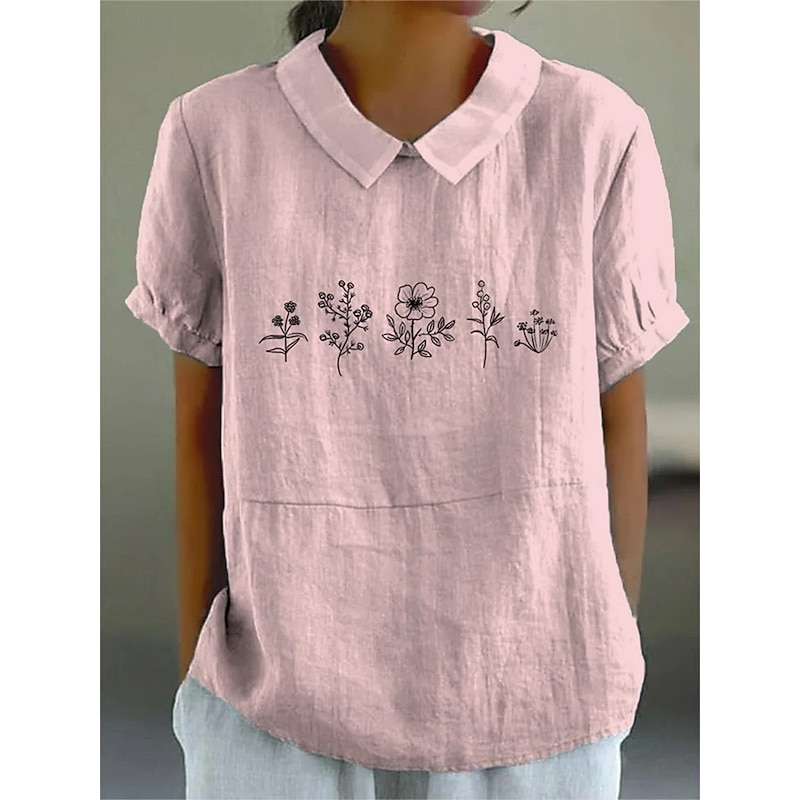 Women's Blouse Floral Graphic Elegant Vintage Tropical Short Sleeve Shirt Collar Peter Pan Collar Regular Tops Work Daily Holiday Print White Pink Blue Gray Summer Spring3