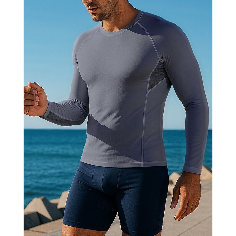 Men's Running Top Running Shirt Long Sleeve Tee Tshirt Solid Colored Quick Dry Lightweight Elastic Breathable Tennis Golf Running Sportswear Activewear Black White Gray4
