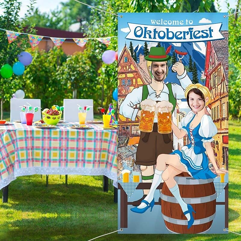 Oktoberfest Photo Prop Door Banner Backdrop Props Bavarian Flag Pennant Banner for German Themed Party Decorations2