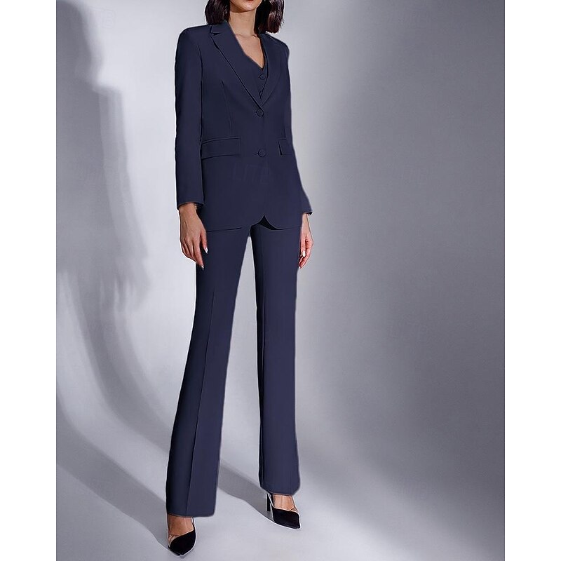 Women's 3 Pieces Suits Formal Wedding Guest Stretch Crepe Elegant Minimalist Long Sleeve Ankle Length Notched Lapels Single Breasted