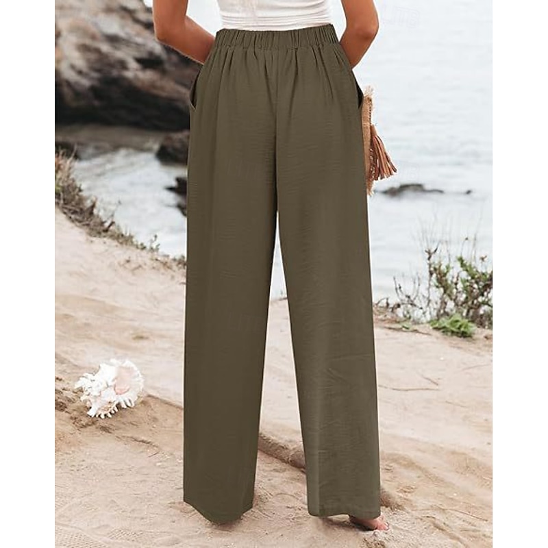 Women's Slacks Straight Fashion Streetwear Full Length Natural Plain Pocket Comfy Outdoor Street Weekend Grey Black Army Green Khaki Summer Regular Fit3