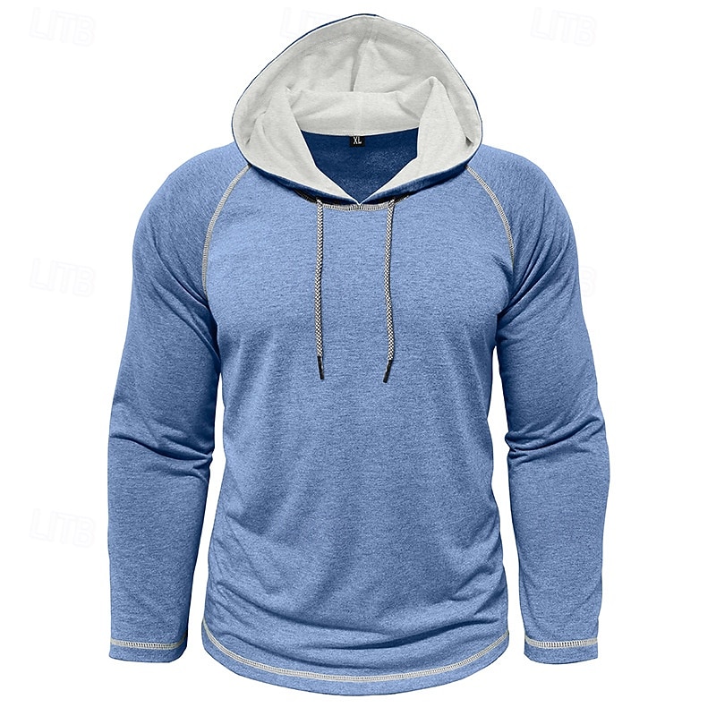 Men's T Shirt Hoodie Long Sleeve Crew Neck Hooded Winter Spring &  Fall All Seasons Solid Color Knitwear Daily Sporty Crewneck Hooded Outdoor Causal Casual Light Blue Black Dark Blue Top Tee for Men2