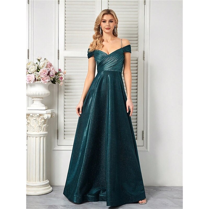 A-Line Quinceanera Dresses Elegant Dress Formal Wedding Floor Length Sleeveless Spaghetti Strap Polyester V Back with Pleats