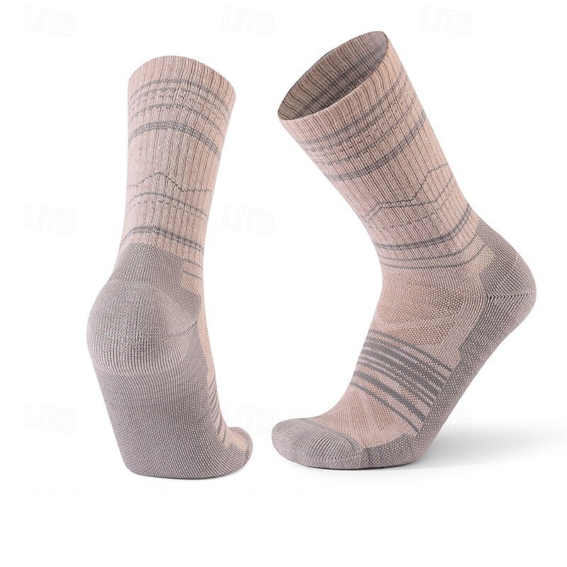 1 Pair Men's merino wool socks Hiking Socks Running Socks Sports Socks Thermal Warm Breathable Anti Blister Thick Winter Outdoor mid crew Patchwork Merino Wool Black Yellow Cream for Ski / Snowboard2