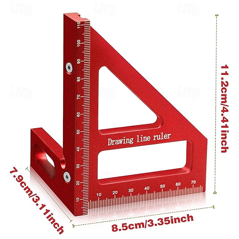 3D Multi-Angle Measuring Ruler 45/90 Degree Aluminum Alloy Woodworking Square Protractor Miter Triangle Ruler High Precision Layout Measuring Tool for Engineer Carpenter3