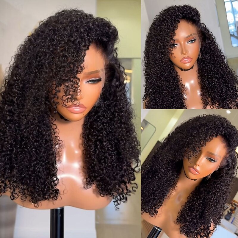 Unprocessed Virgin Hair 5x5 Closure 13x4 Lace Front Wig Free Part Indian Hair Curly Black Wig 130% 150% Density with Baby Hair 100% Virgin Glueless Pre-Plucked For Women Long Human Hair Lace Wig