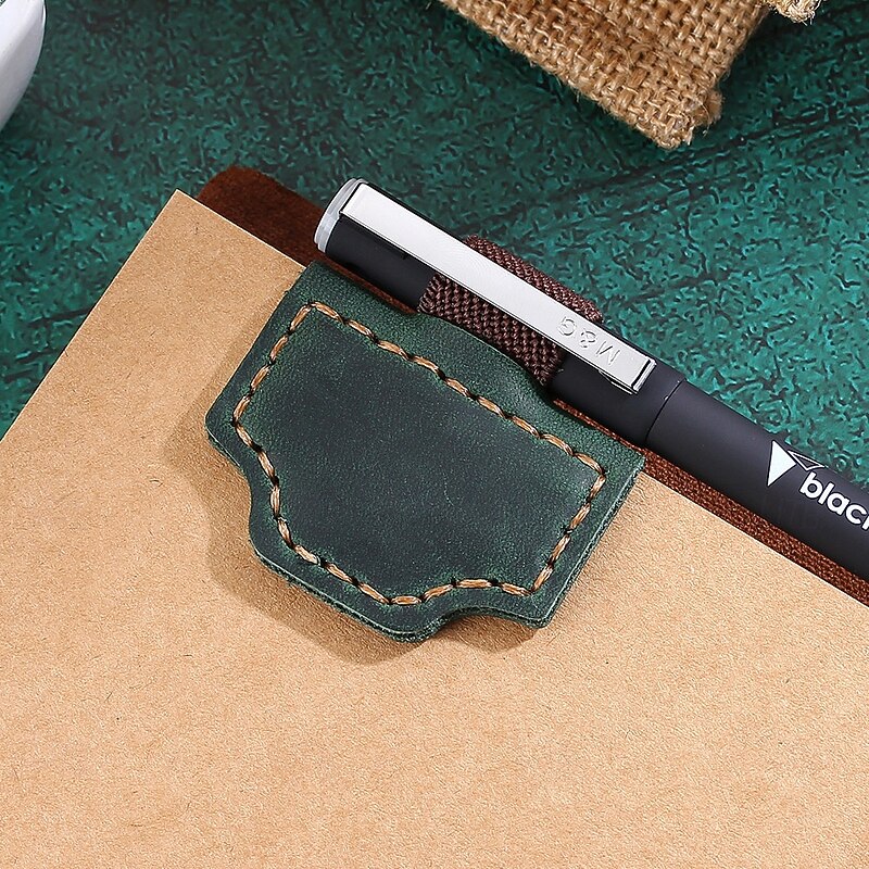 Genuine Leather Magnetic Pen Clip, Handmade Vintage Crazy Horse Leather Pen Holder, Strong Magnetic Notebook Bookmark Pen Loop for Journal, Planner, Diary