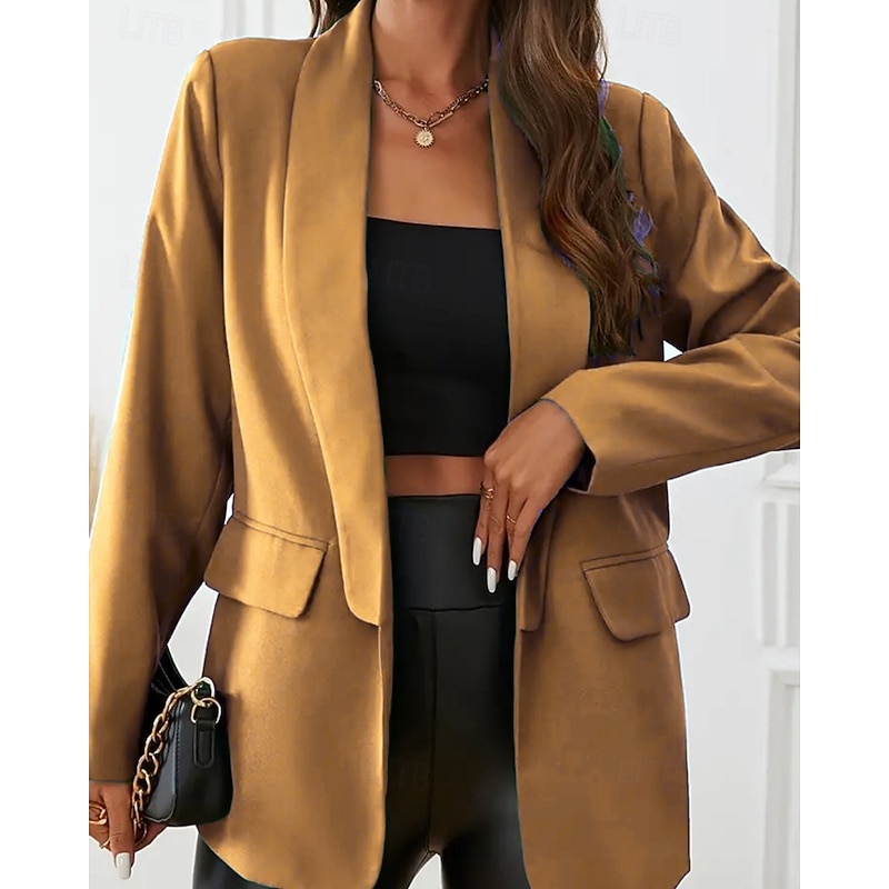 Women's Blazer Comfortable Pocket Buttons Fashion Formal Plain Formal Work Going out Cardigan Regular Turndown Regular Fit Long Sleeve Outerwear Black Yellow Red Fall Winter