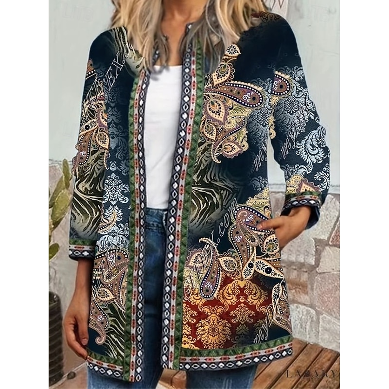 Women's Jacket Dailywear Print Floral Casual / Daily Elegant Regular Fit Outerwear Long Sleeve Spring Black S3