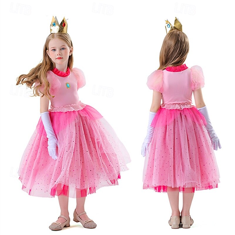 Princess Peach Halloween Cosplay Costume Masquerade Halloween Kid's Girls' Halloween Children's Day Carnival Halloween Easy Halloween Costumes Dress Up