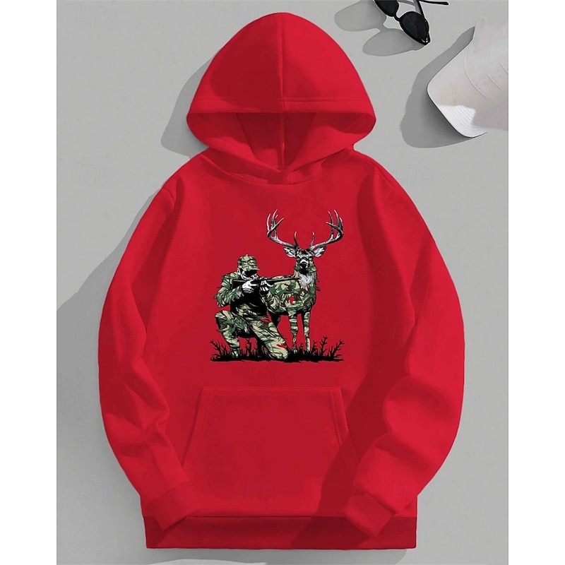 Boys' 3D Deer Hoodie Long Sleeve Spring Fall Fashion Streetwear Kids 4-12 Years Hooded Outdoor Casual Daily Regular Fit