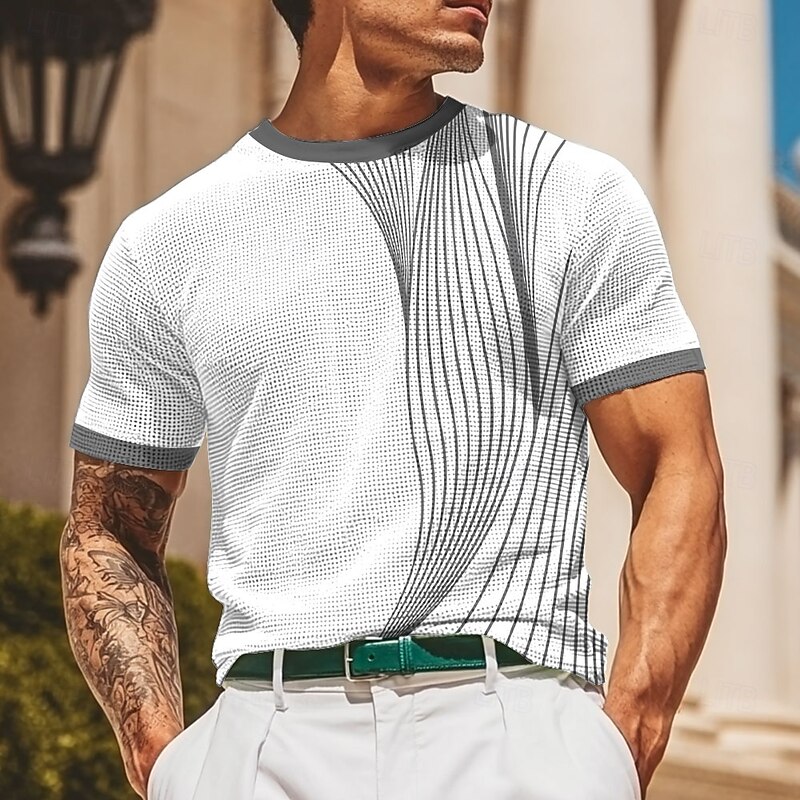 Men's Line Waffle Shirt Short Sleeve T shirt 3D Print Crew Neck Shirt Fashion Casual Comfortable Street Casual Daily Red Blue Green Summer Spring Clothing Apparel S M L XL XXL XXXL4