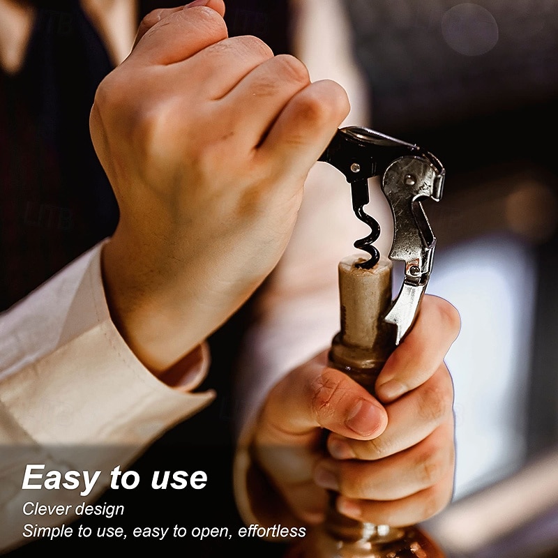 Wine Opener Set Waiters Corkscrew Stainless Foil Cutter Leak Proof Bottle Stoppers Pourer Anti Overflow Collar Drip Ring Included Manual Cap Opening Tool for Cork Manual Wine Bottle Opener Cork3