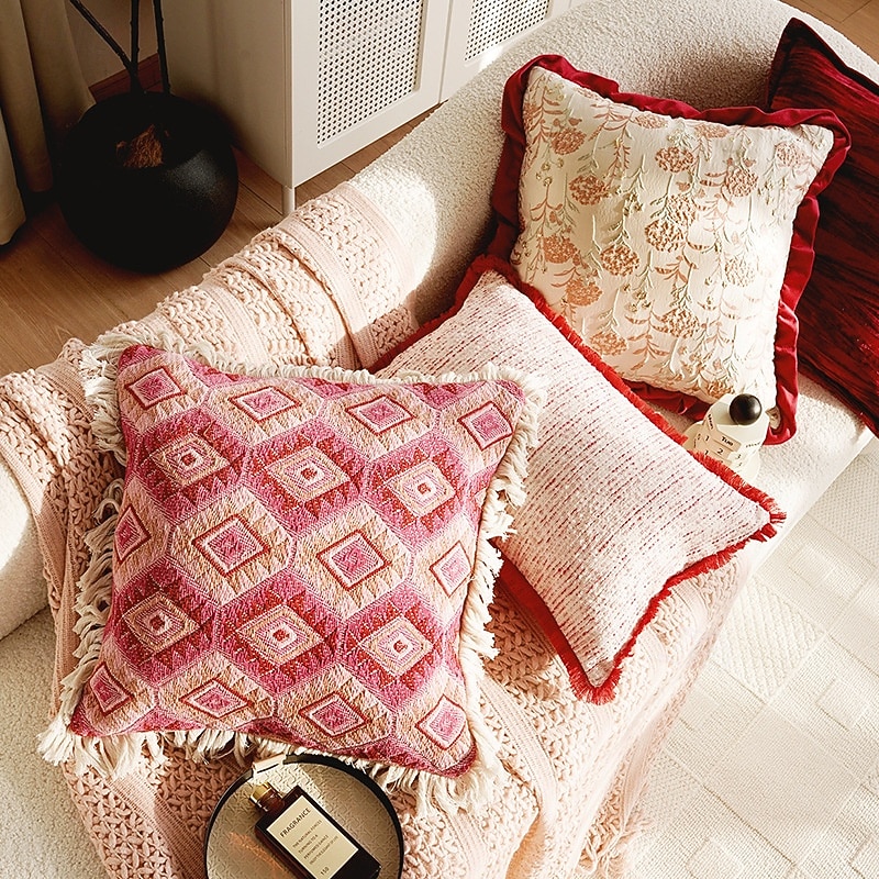 Autumn Winter Red Textured Decorative Toss Pillows Cover 1PC Exotic Soft Square Couch Cushion Case Pillowcase for Bedroom Livingroom Sofa Chair3