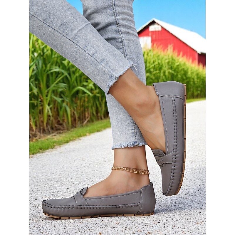 Women's Gray Moccasin Driving Flats – Soft Foldable Shoes with Anti-Slip Sole for Road Trips, Driving and Daily Errands4
