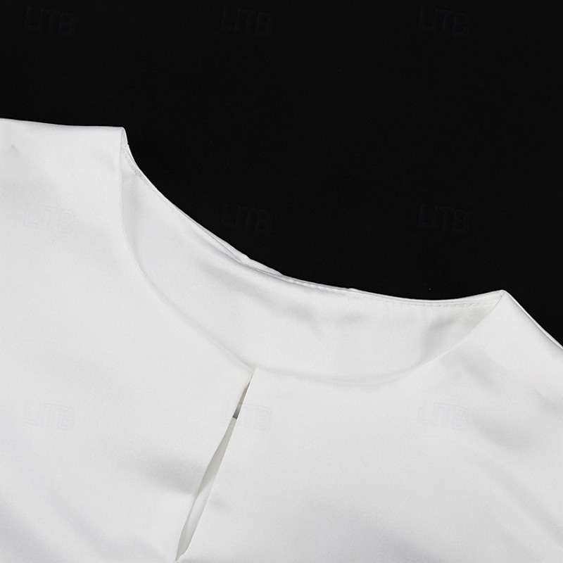 Women's Blouse Plain Stylish Modern Half Sleeve Puff Sleeve Crew Neck Regular Tops Holiday Going out Ruched White Fall4