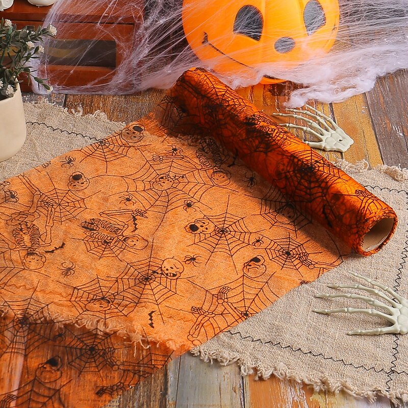Halloween Mesh Table Runner, Bat and Spider Web  Party Tablecloth Decoration, Spooky Ghost Festival Dining Mat, Halloween Party Table Decor