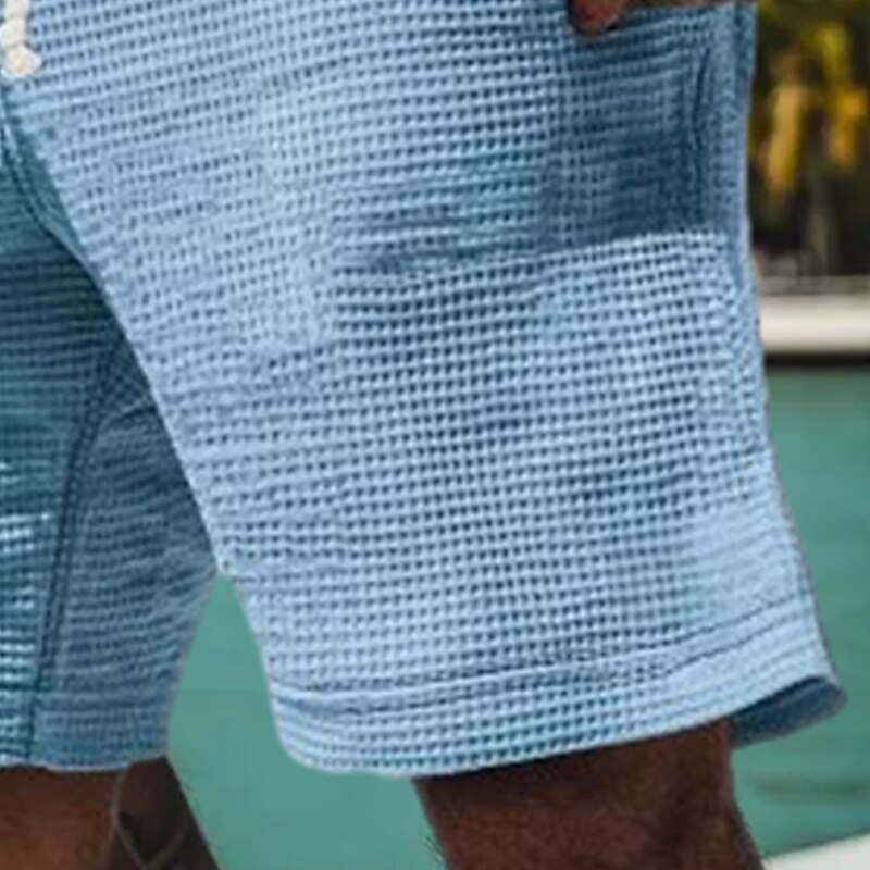 Men's Waffle Shorts Sweat Shorts Shorts Bermuda shorts Beach Shorts Elastic Waist Drawstring Plain Comfort Sports Knee Length Outdoor Daily Vacation Classic Style White Blue Micro-elastic3