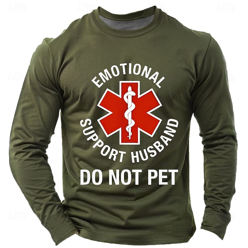 Mens Long Sleeve T-Shirt Funny Emotional Support Husband Do Not Pet Graphic Tee4