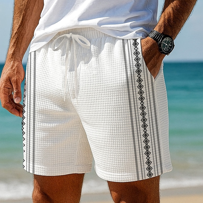 Men's Geometric Stripes Rhombus Waffle Shorts Sweat Shorts Casual Shorts Mid Waist Fashion Casual Vacation Jogging Workout Elastic Drawstring Waist Shorts with Pockets Designer Clothing Apparel2