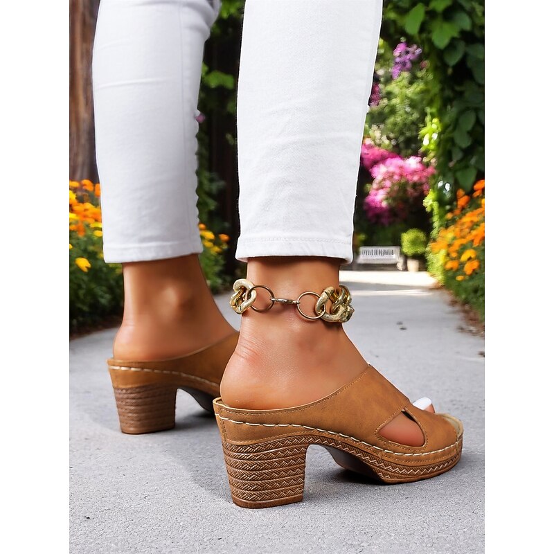 Women's Cross-Strap Chunky Heel Sandals – Vintage Summer Mule Sandals for Garden Parties, Vacations and Daytime Events4