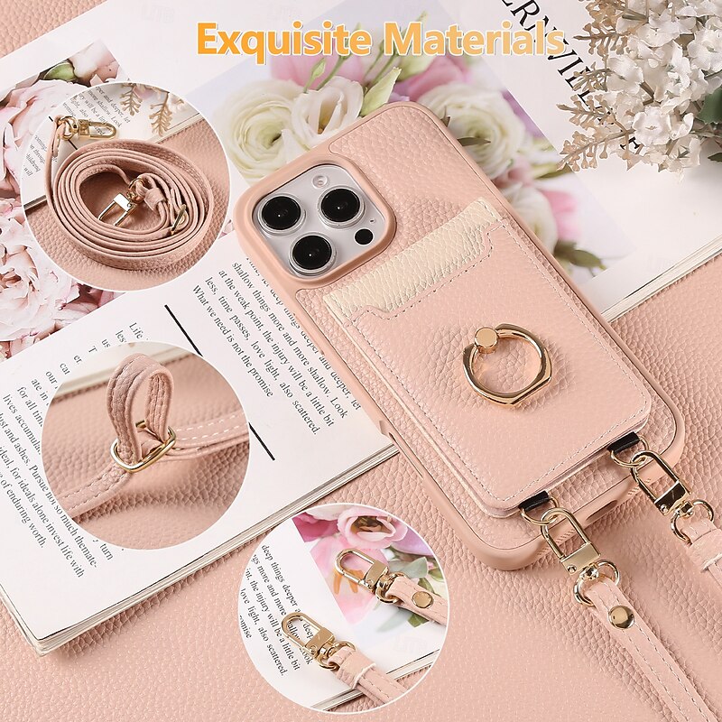 Phone Case For iPhone 16 15 14 Pro Max Plus 16e 13 Pro Max Wallet Case with Lanyard Kickstand Card Slot Retro TPU PU Leather3