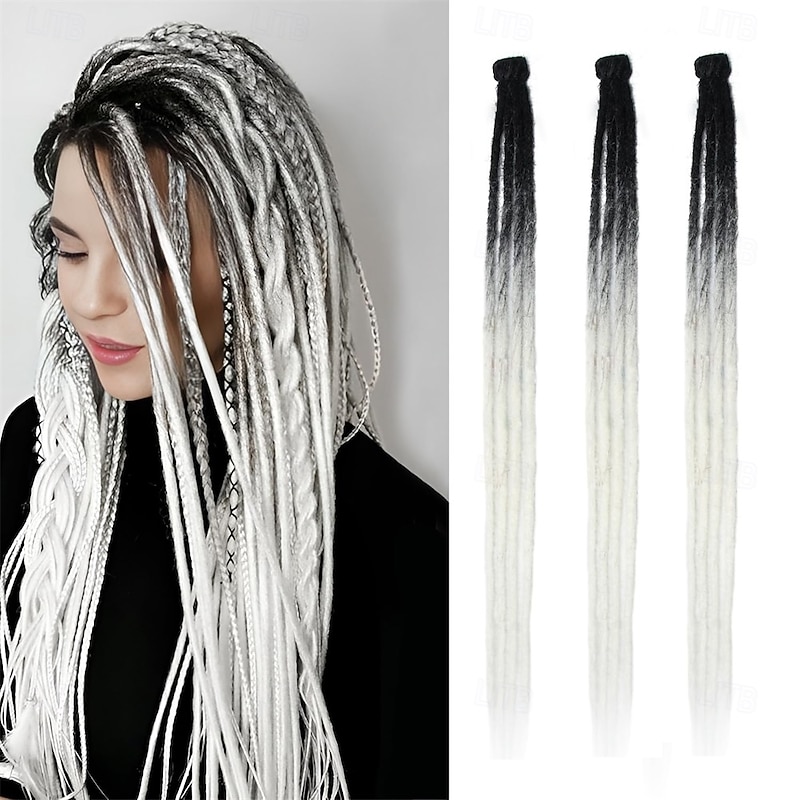 Dreadlock Extensions with Clips 24 Inch Ombre Clip In Dreads Handmade 3Pcs Crochet Loc Extensions