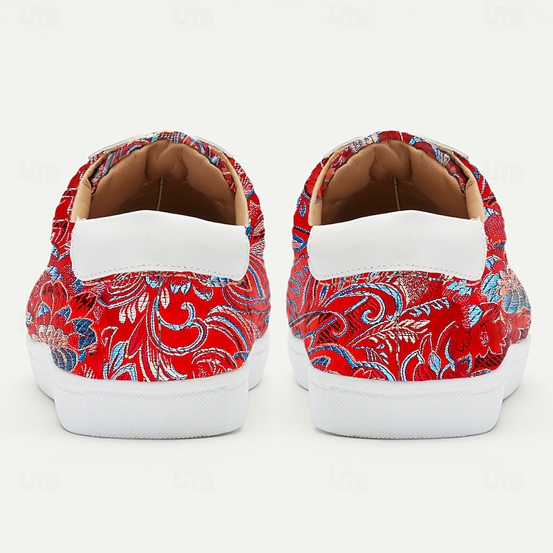 Men's Red Jacquard Fabric Sneakers Lightweight Lace-Up Design with Artistic Floral Pattern Ideal for Streetwear Fashion Casual and Weekend Outfits4