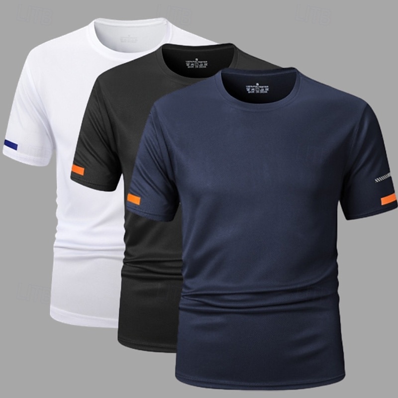 3PCS Men's T Shirt Short Sleeve Short Sleeves Crew Neck Summer Solid Color Plain Sports & Outdoors Casual Quick Dry Basic Plain Casual Fitness Casual Daily Tee top4