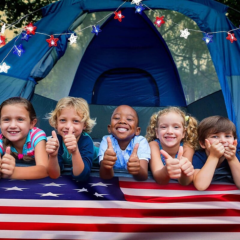 1 Pc 3M-20 LED Star String Lights Red, White, Blue Vine Weaving Pentagram Light String July 4th Independence Day Party Patriotic Atmosphere Decorative Light AAA Battery Box4