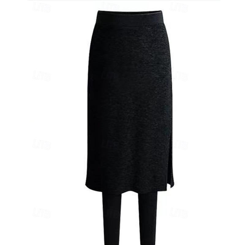 Women's Fleece Pants Leggings Skort Streetwear Casual Full Length Natural Plain Elastic Waist Split Thermal Warm Comfy Outdoor Vacation Going out Black Light Grey Dark Gray Fall Regular Fit4