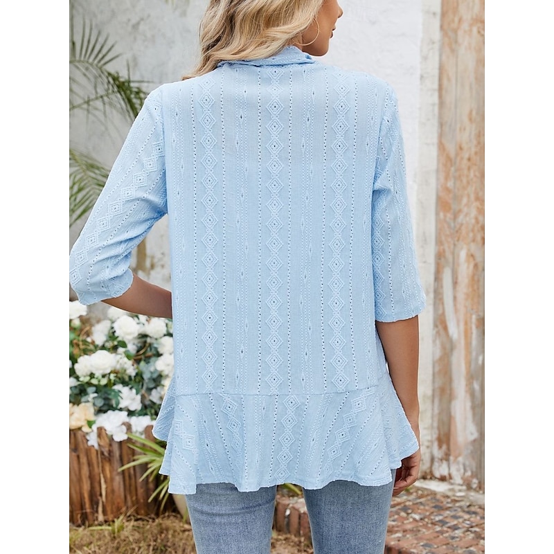 Women's Casual Jacket Breathable Comfortable Ruffle Casual Plain Vacation Street Casual Daily Wear Open Front Regular Collarless Regular Fit 3/4 Length Sleeve Outerwear Black White Pink Summer Spring4