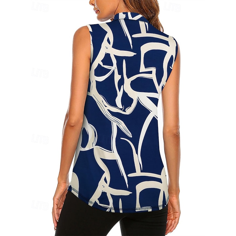 Women's Graphic Abstract Art Sport Shirt Golf Polo Shirt Tennis Shirt Sleeveless Zipper High Elasticity Moisture Wicking Breathable Tennis Golf Pickleball Turndown Zip Collar Shirt Top Navy Blue2
