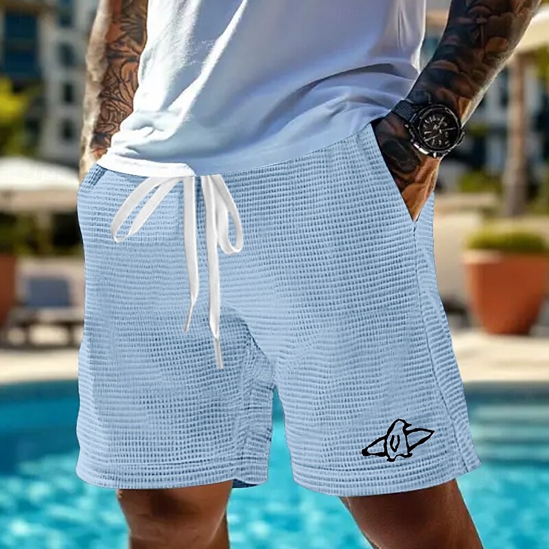 Men's Animal Penguin Sea Creatures Waffle Shorts Sweat Shorts Casual Shorts Mid Waist Fashion Casual Vacation Jogging Workout Elastic Drawstring Waist Shorts with Pockets Designer Clothing Apparel