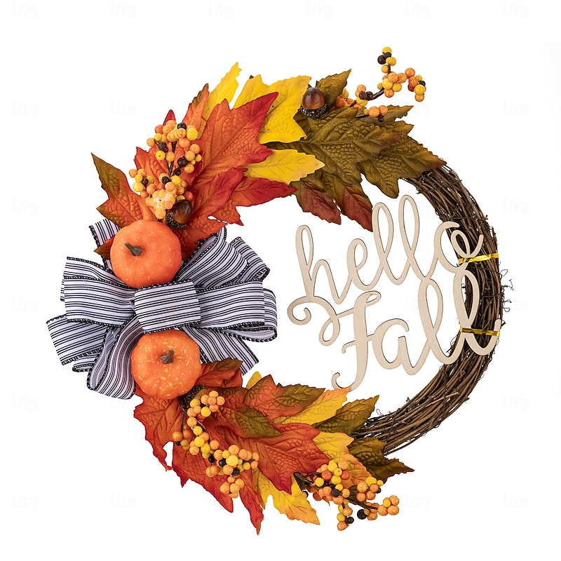 Fall Wreath for Front Door Thanksgiving Harvest Indoor Outdoor Decoration, Pumpkin and Letter Garland Wreath, Autumn Window Hanging Sign for Home Decor2